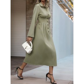 Spring Autumn Cardigan Button Polo Collar Solid Color Long Sleeve Slim Fit Dress