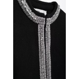 Winter Women Clothing Stylish Long Sleeves round Neck Beaded Coat
