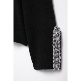 Winter Women Clothing Stylish Long Sleeves round Neck Beaded Coat