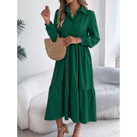 Autumn Winter Collared Casual Loose Long Sleeve Ruffled Shirt Dress Women Clothing
