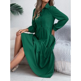 Autumn Winter Collared Casual Loose Long Sleeve Ruffled Shirt Dress Women Clothing