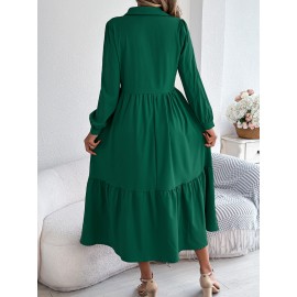 Autumn Winter Collared Casual Loose Long Sleeve Ruffled Shirt Dress Women Clothing