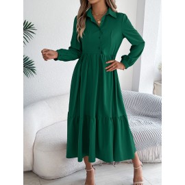 Autumn Winter Collared Casual Loose Long Sleeve Ruffled Shirt Dress Women Clothing