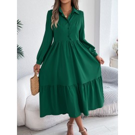 Autumn Winter Collared Casual Loose Long Sleeve Ruffled Shirt Dress Women Clothing