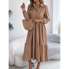 Autumn Winter Collared Casual Loose Long Sleeve Ruffled Shirt Dress Women Clothing