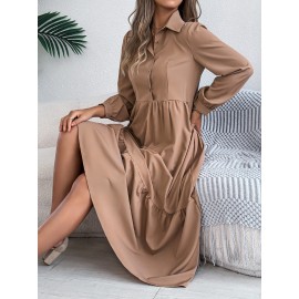 Autumn Winter Collared Casual Loose Long Sleeve Ruffled Shirt Dress Women Clothing