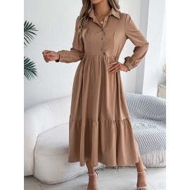 Autumn Winter Collared Casual Loose Long Sleeve Ruffled Shirt Dress Women Clothing