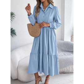 Autumn Winter Collared Casual Loose Long Sleeve Ruffled Shirt Dress Women Clothing