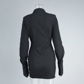 Striped Long Sleeved Shirt Dress Spring Summer Mini Hip Dress Slim Fit Dress Women