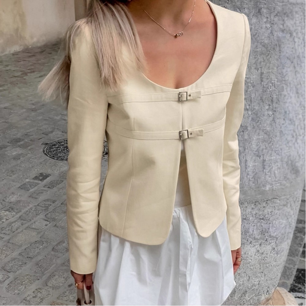U Collar Niche Casual Apricot Autumn Women Clothing Coat