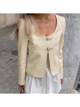 U Collar Niche Casual Apricot Autumn Women Clothing Coat
