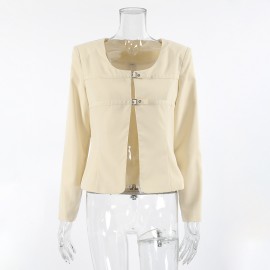 U Collar Niche Casual Apricot Autumn Women Clothing Coat