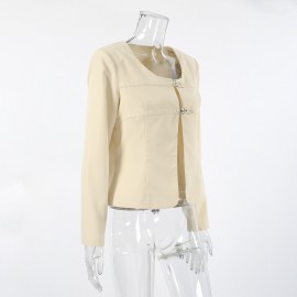 U Collar Niche Casual Apricot Autumn Women Clothing Coat