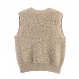 Women Clothing Autumn French Minority Towel Knitted V neck Pocket Cardigan Sweater Vest