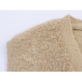 Women Clothing Autumn French Minority Towel Knitted V neck Pocket Cardigan Sweater Vest