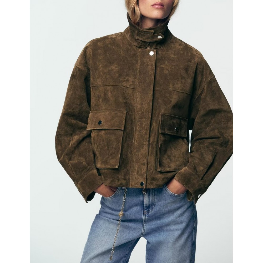 Women Clothing Autumn Retro Pure Leather Bomber Jacket Coat