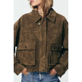 Women Clothing Autumn Retro Pure Leather Bomber Jacket Coat