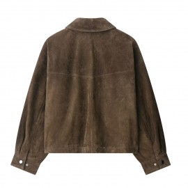 Women Clothing Autumn Retro Pure Leather Bomber Jacket Coat