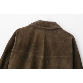 Women Clothing Autumn Retro Pure Leather Bomber Jacket Coat