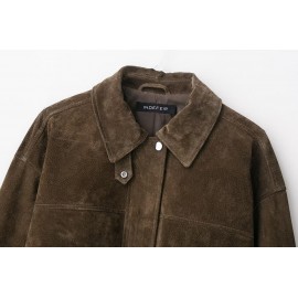 Women Clothing Autumn Retro Pure Leather Bomber Jacket Coat