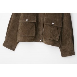 Women Clothing Autumn Retro Pure Leather Bomber Jacket Coat