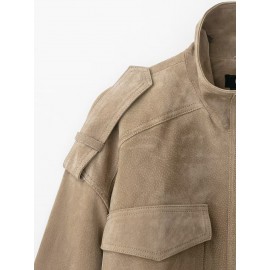 Women Clothing Suede Textured Leather Coat