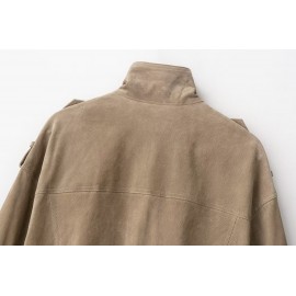 Women Clothing Suede Textured Leather Coat