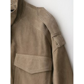 Women Clothing Suede Textured Leather Coat