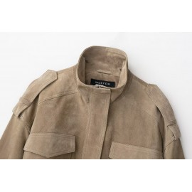 Women Clothing Suede Textured Leather Coat