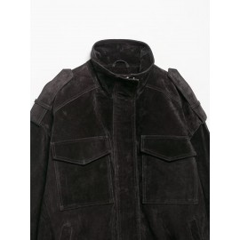 Women Clothing Suede Textured Leather Coat