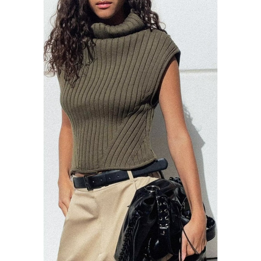 Women Clothing Turtleneck Knitting Vest