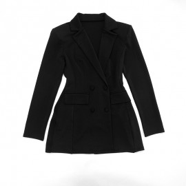 Women Clothing Autumn Solid Color Casual Slim Fit Long Sleeve Bud Faux Pocket Dress