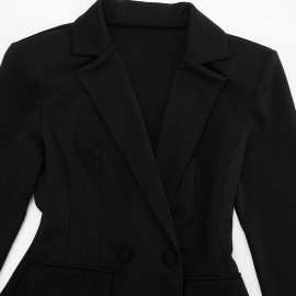 Women Clothing Autumn Solid Color Casual Slim Fit Long Sleeve Bud Faux Pocket Dress