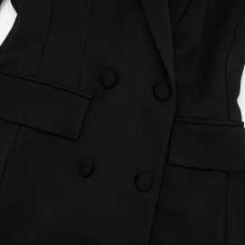 Women Clothing Autumn Solid Color Casual Slim Fit Long Sleeve Bud Faux Pocket Dress