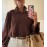 Elegant Women Clothing Solid Color Suede Pleated Stand Collar Coat