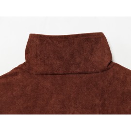 Elegant Women Clothing Solid Color Suede Pleated Stand Collar Coat