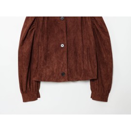 Elegant Women Clothing Solid Color Suede Pleated Stand Collar Coat