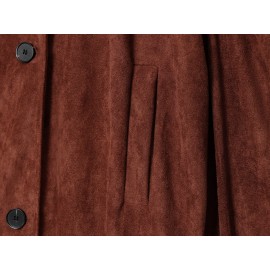 Elegant Women Clothing Solid Color Suede Pleated Stand Collar Coat