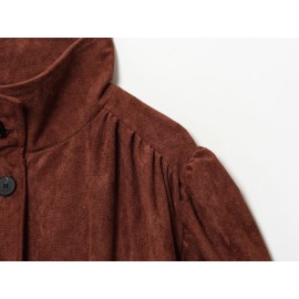 Elegant Women Clothing Solid Color Suede Pleated Stand Collar Coat