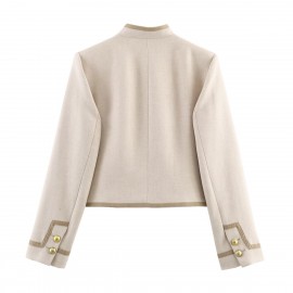 Women Clothing Casual Padded Shoulder Bends Hitches Chinese Knot Button Top