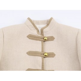 Women Clothing Casual Padded Shoulder Bends Hitches Chinese Knot Button Top