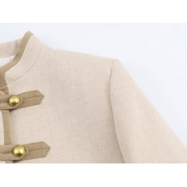 Women Clothing Casual Padded Shoulder Bends Hitches Chinese Knot Button Top