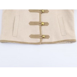Women Clothing Casual Padded Shoulder Bends Hitches Chinese Knot Button Top