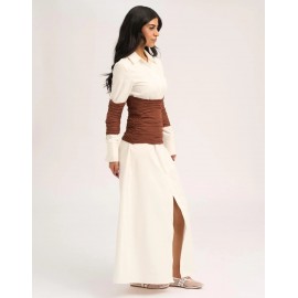 Summer Women Clothing Patchwork Slit Collared Dress