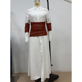 Summer Women Clothing Patchwork Slit Collared Dress