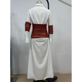Summer Women Clothing Patchwork Slit Collared Dress