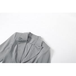 Women Clothing Autumn Winter Solid Color Slim Deep V Plunge neck Waist Controlled Slimming Blazers Dress