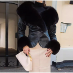Women Clothing Autumn Winter Big Fur Collar Waist Controlled Short Jacket Leather Coat