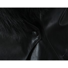 Women Clothing Autumn Winter Big Fur Collar Waist Controlled Short Jacket Leather Coat