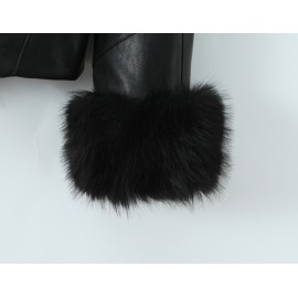 Women Clothing Autumn Winter Big Fur Collar Waist Controlled Short Jacket Leather Coat